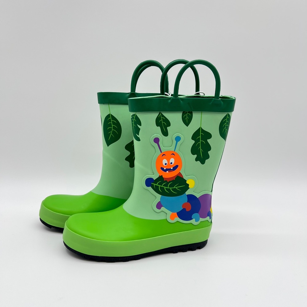 Cat & Jack Green Caterpillar Rain Boots Kids Size 11 Waterproof Pull On Boots